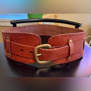 Fossil Leather Waist Cinch Wide Belt with heavy Brass Buckle